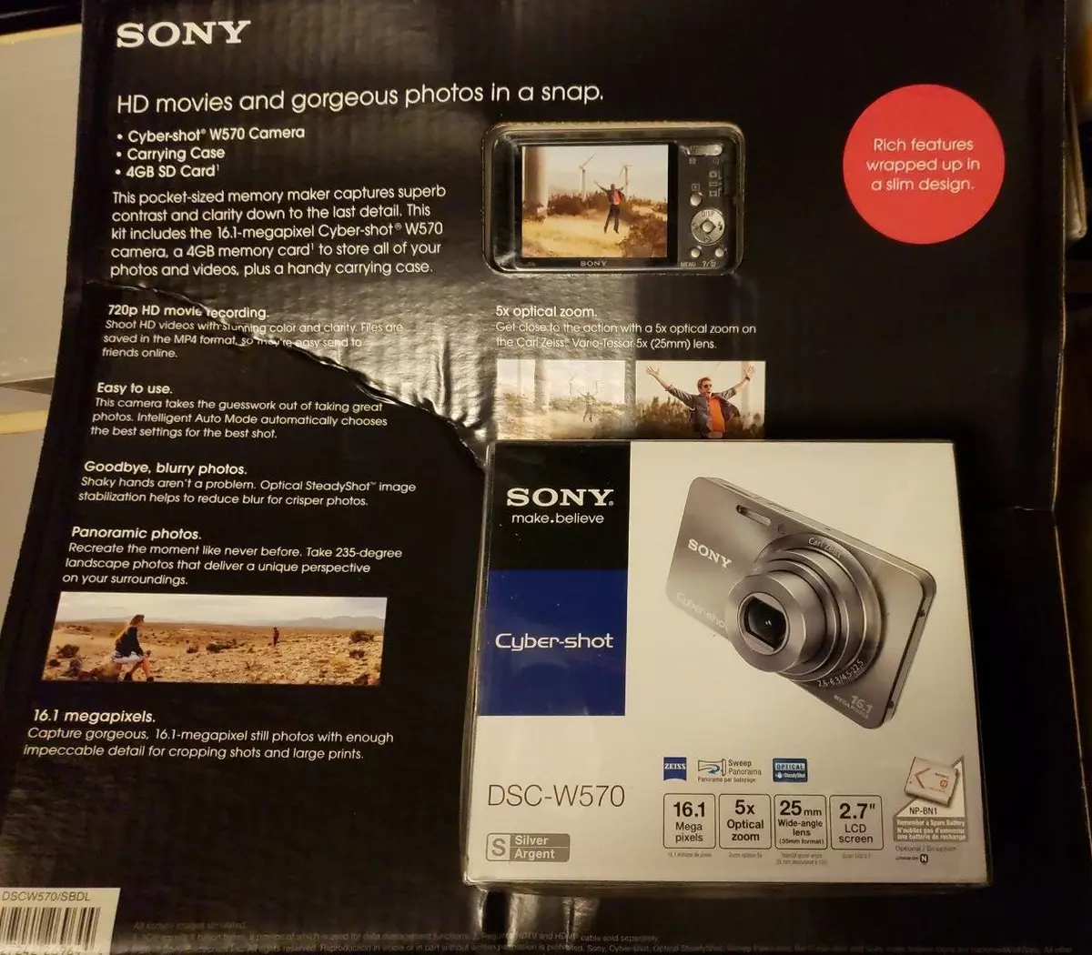 Sony Cybershot W570 Silver Dsc-W570/N 16.1MP GC Digital Camera