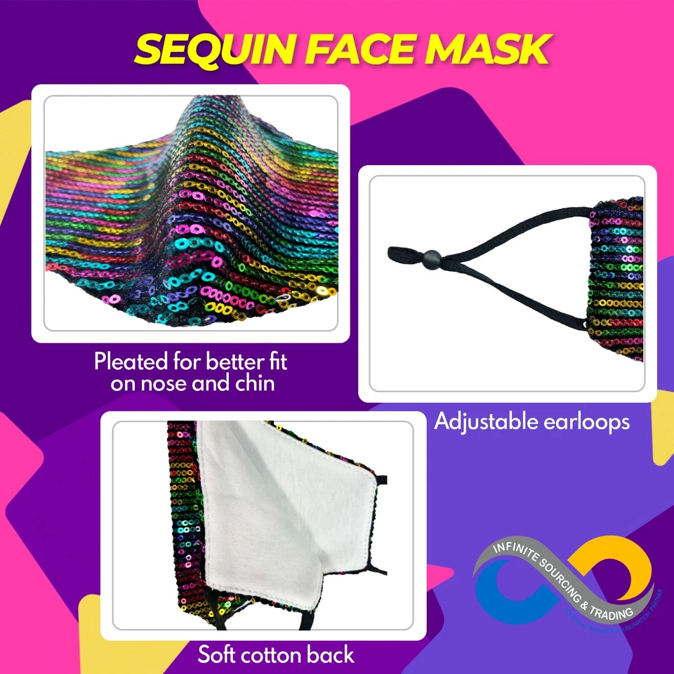 Bling Face Mask, Fashion Washable Sparkly Sequin Face Mask, Cotton Face Mask - Image 3 of 4