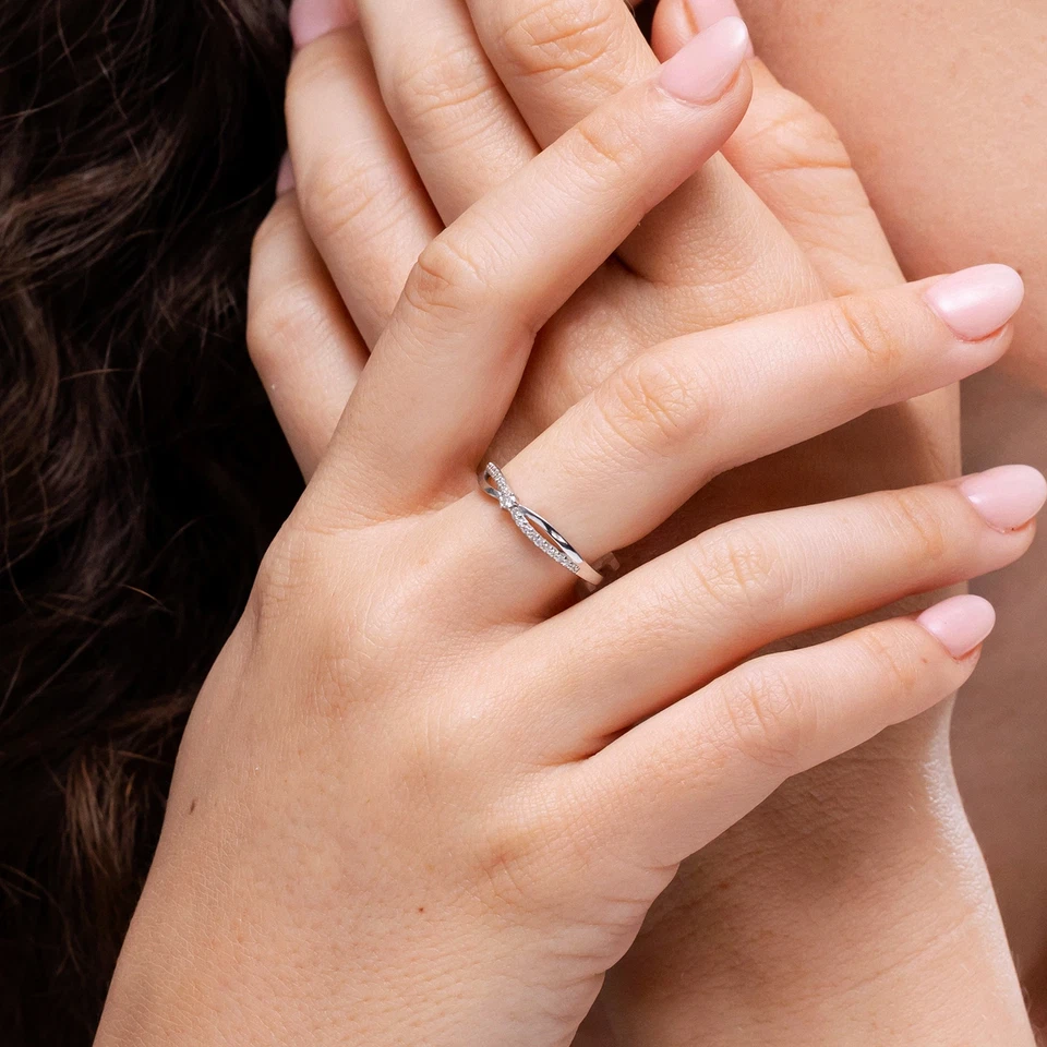 Delicate Diamond 14K Rose Gold Promise Ring Split Shank Angara  - Image 4 of 4