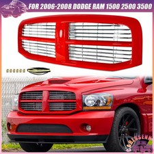 Flame Red Front Bumper Grille For 2006-2008 Dodge Ram 1500 2500 3500 W Chrome