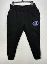 Champion Reverse Weave Sweatpants Mens Large Big C Logo Black Joggers Lounge Y2K