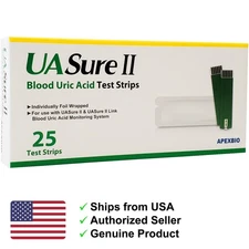 UASure II Uric Acid Test Strips - 25 Ct. GENUINE. Fast Ship. Full USA Warranty.