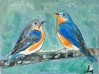 12 X 16 “Bluebird Love” Expressionism Original Handmade Signed Colorful  Art — photo 2