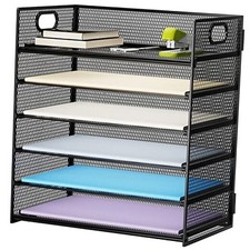 6 Tier Paper Organizer Letter Tray - Mesh Desk File Organizer 6 Tier - Black