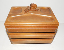 NEAT VINTAGE WOODEN JEWELRY BOX WITH CARVED ROSE DECOR