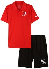 Nike Boys 3BRAND Russell Wilson Polo Shirt  Shorts Set Red/Black Size Large