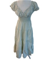 WEWOREWHAT Sage Green Smocked Midi Dress Puff Sleeve Tiered Size M NWT