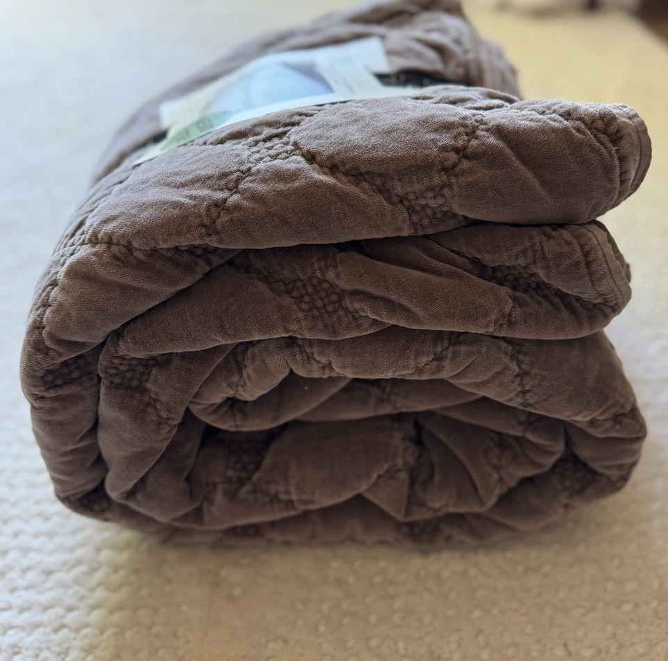 Cobertor de veludo 100% algodão Rachel Zoe novo com etiquetas acolchoado marrom mocha colcha de luxo - Imagem 2 de 4