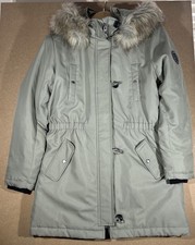 ONLY Women’s Hooded Parka Jacket in Sage Green Fur Hood Size Large 
