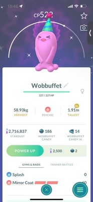 Pokemon Go Shiny Wobbuffet Partyhut 
