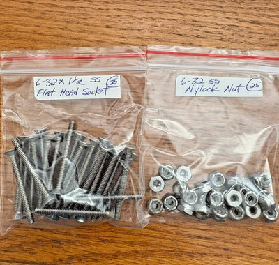 6-32 x  1 1/2'' FLAT HEAD SOCKET CAP SCREW  & NYLOCK NUTS stainless steel  25 pcs