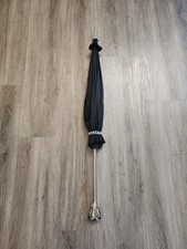 Black Vintage Parasol Umbrella Nickel Silver Plated Handle Gothic Rose...