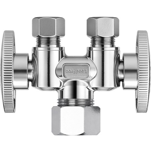 1/2 Inch NOM 5/8 OD x 3/8 OD x 3/8 OD Dual Shut Off Valve Plumbing Supply