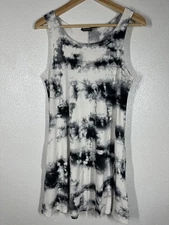 Hemish USA Dress Womens Black White Tie Dye Sleeveless Tank A-Line Swing Casual