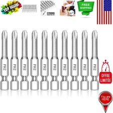 10-Pack 2-Inch Phillips Magnetic Screwdriver Bits - S2 Steel Quality