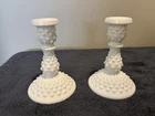Vintage Set 2 Fenton Hobnail 6” Candlesticks White Milk Glass Candle Holders