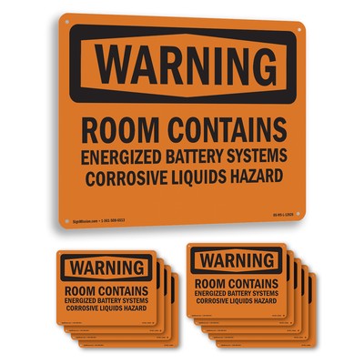 Room Contains Energized Battery OSHA WARNING Sign Metal, Decal - 5 or 10 Pack