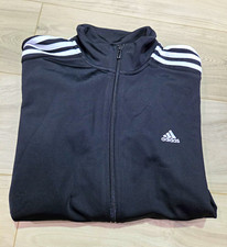 adidas Men's Black/White 3-Stripes Full Zip Track Jacket Stand-Up Collar L