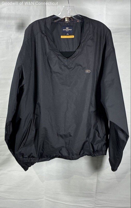 Dockers Men's Golf Pullover Windbreaker Jacket Black V-Neck Stain Defender Sz XL