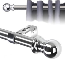 MEQATS Silver Curtain Pole 25mm Heavy Duty with Finials for Bedroom Bay Window