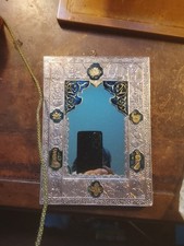Vintage Silver Metal Framed Floral Accent Mirror Wall Mounted 20x15cm
