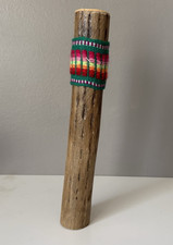 VTG Collectible Rain Stick Wood Serape Stripe Yarn Primitive Instrument Folk 10"