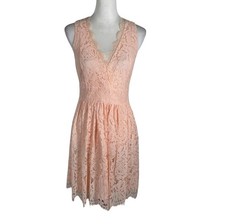 Lulus Fit & Flare Dress Womens Small Peach Allover Lace Floral Sleeveless V Neck