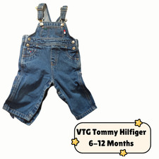Vintage 90s Tommy Hilfiger Denim Jean Overalls Bibs 6-12M Toddler Infant Cute