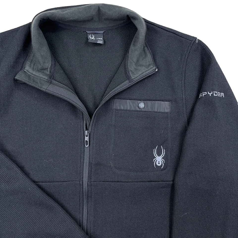 Chaqueta Spyder Hombres Grande Negra Cremallera Completa Forrada de Vellón Térmica Tejido Waffle Senderismo Foto 2 de 4