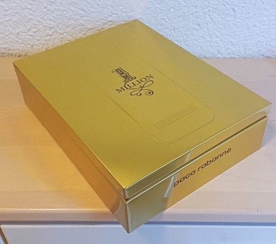 Paco Rabanne One Million Metallbox  leer- goldfarben 25 cm x 19 cm x 7 cm