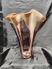 Vintage Murano Style Hand Blown Glass with Ruffled Top Pink & Cream Vase