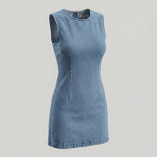 Image of Calvin Klein Jeans Denim Mini Dress Womens Medium Blue Cap Sleeve Open Back NWT