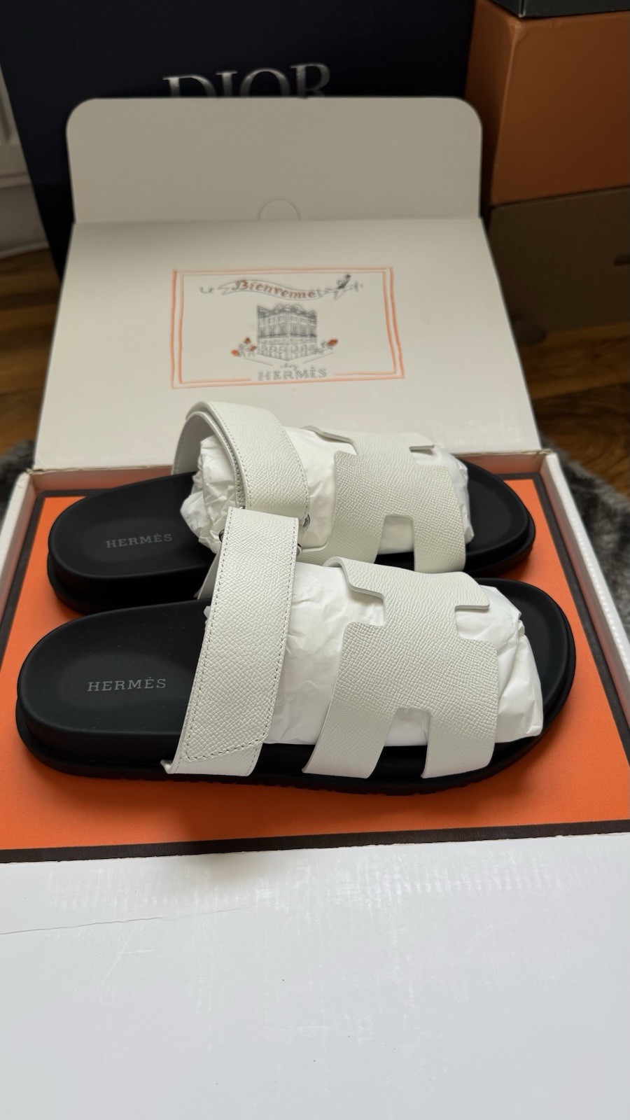 Hermès Chypre Leather Sandals White EU39 UK6 Box Dust Bag image 6