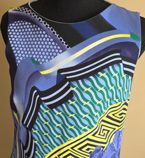 Versace Silk Multicolor Geometric Sleeveless Shift Dress Size 38 Knee Length