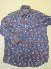 Tasso Elba Blue Floral Button-Up Shirt Long Sleeve Collared Mens Size XL 17 17 