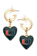 Miami Hurricanes Heart Drop Earrings