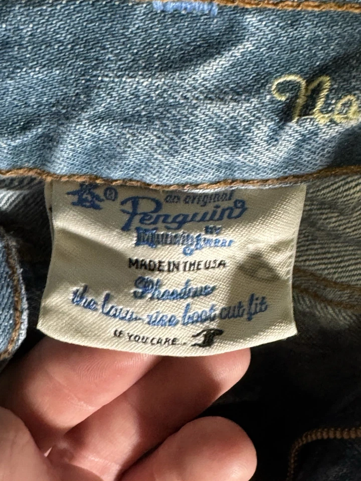 Vintage Penguin USA Bootcut Jeans Men’s 34x30 Raw Hem White Patch Diamond Stitch - Image 4 of 4