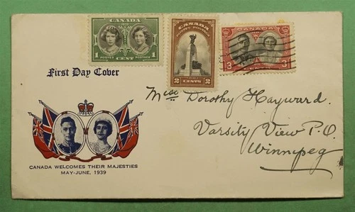 DR WHO 1939 CANADA FDC ROYAL VISIT KGVI CACHET COMBO VARSITY VIEW +LETTE w32318