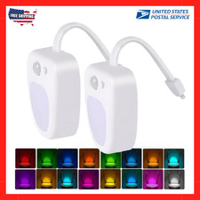 2 Pcs Toilet Night Light 16 Color LED Motion Activated Sensor Bathroom Bowl Seat