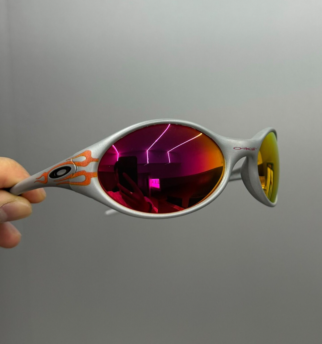 希少・極美品　90s Oakley eyejacket サングラス Vintage Oakley Eye Jacket Lightweight Polarized Red ​Lenses Gray