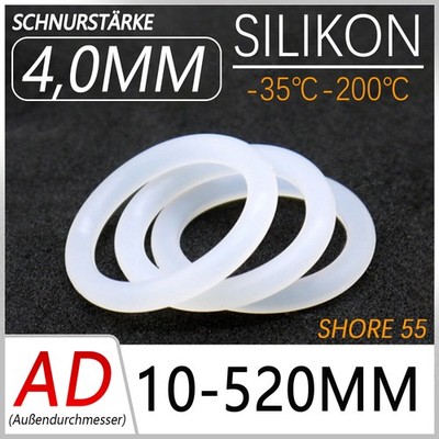 Lebensmittelecht Silikon Dichtung O-Ring 4,0mm Schnurstärke, 2mm - 192mm Innen Ø