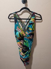 NWT Woman Jantzen Multi Color Hawaiian Tropical Print One-Piece Swimsuit Size 12
