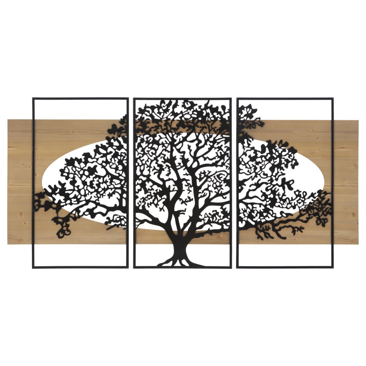Déco murale arbre en métal noir et bois de 176cm pour habiller un grand salon