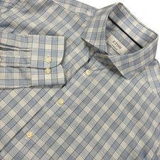 ETON Contemporary Fit Dress Shirt Mens 17 Blue White Check Plaid Long Sleeve
