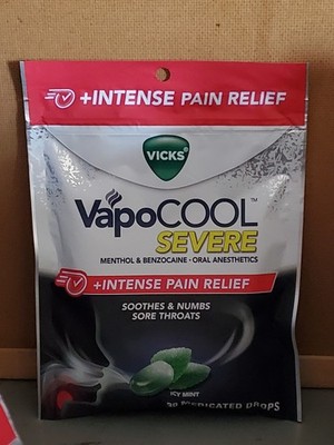 (BB 05/27) Vicks VapoCool Severe Icy Mint Intense Pain Relief Medic Drops - 30ct