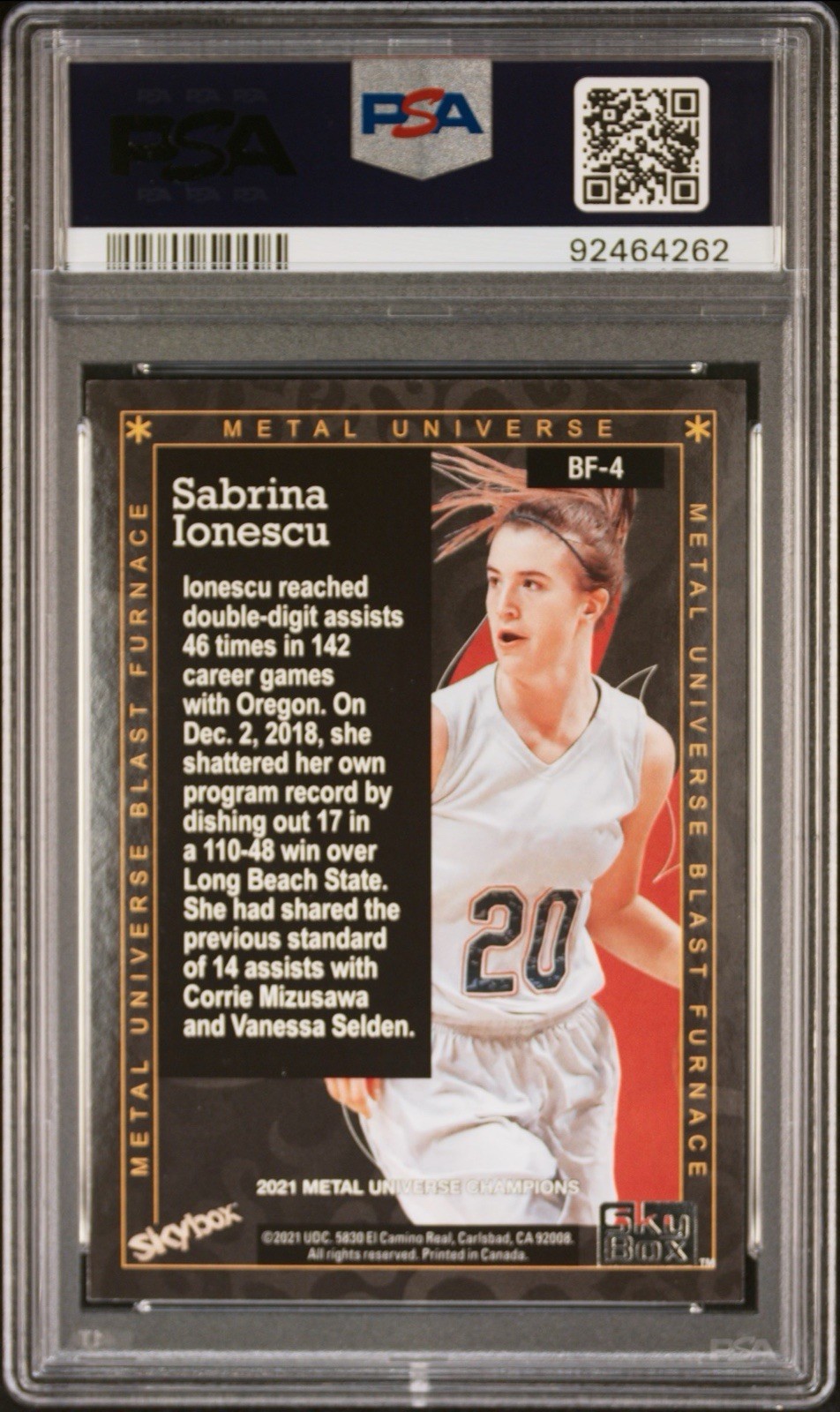 2021 Skybox Metal Universe Champions - Blast Furnace Sabrina Ionescu #BF-4 view 3