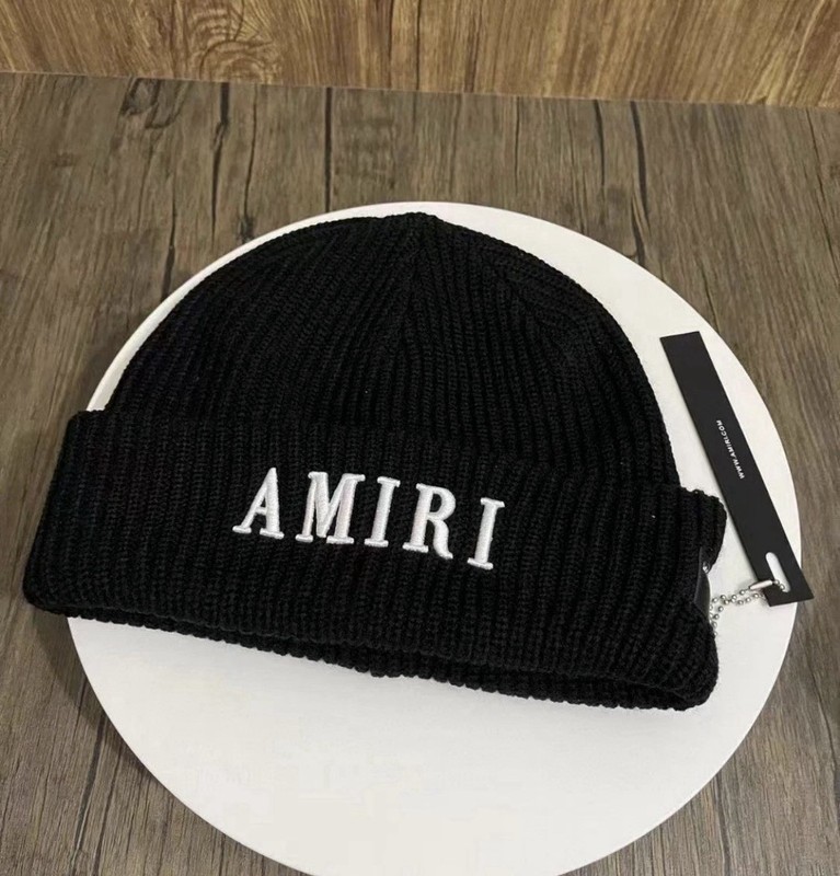 AMIRI Black Knit Beanie Embroidered Logo Skull Cap Streetwear Unisex Hat