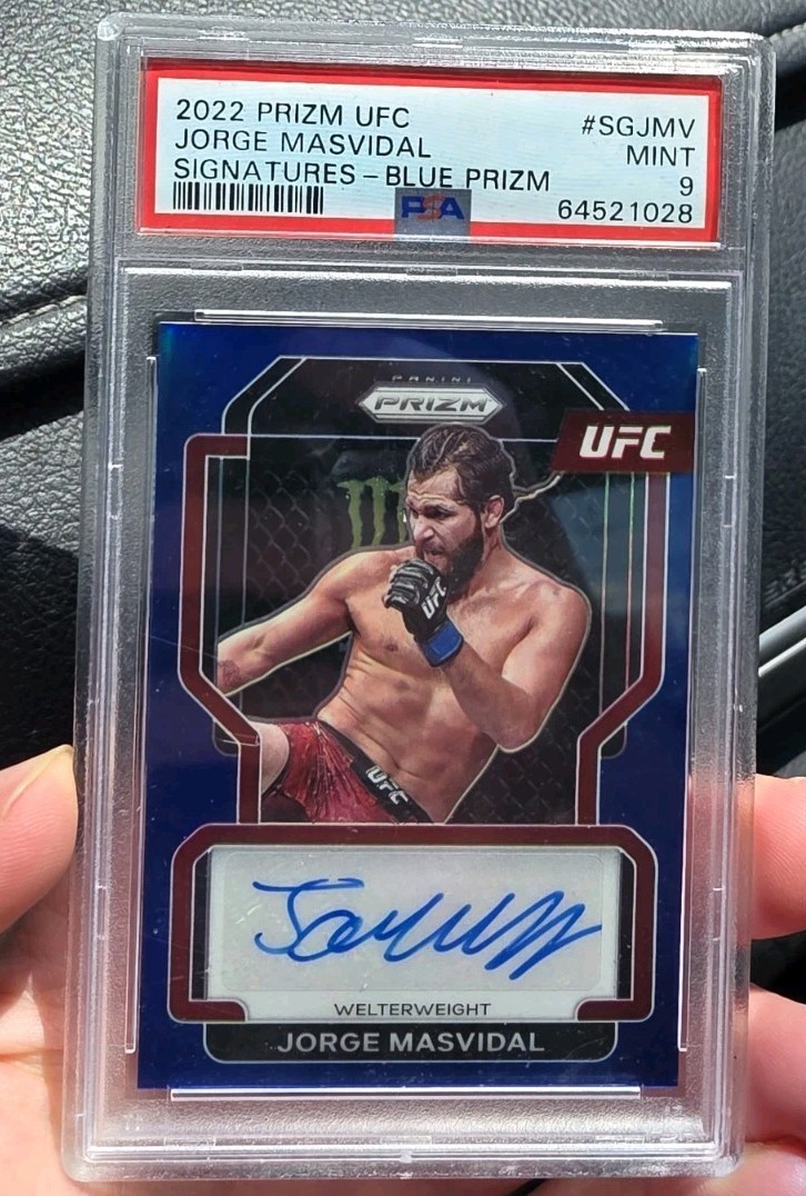 2022 PANINI PRIZM UFC SIGNATURES BLUE PRIZM JORGE MASVIDAL #/49 AUTO PSA 9 