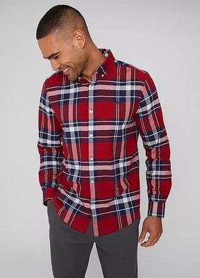 Threadbare Rot Kariertes Baumwollhemd Mit Knopfleiste Langarm Regular Fit