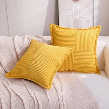 Corduroy Throw Pillow Covers Set of 2 Boho Decorative Yellow 20 20 Inch,Super...